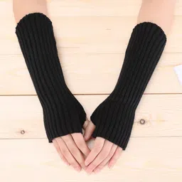 Women Knitting Woolen Arm Warmers, Fashion Winter Long Fingerless Gloves Knit Mitten Gloves Arm Sleeves for Girls with Thumb Hole image 3