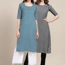 7threads KALINI Women Pack of 2 Blue & Black Printed Crepe Kurta image 1