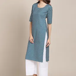 7threads KALINI Women Pack of 2 Black & Blue Ethnic Motifs Striped Crepe Kurta image 3