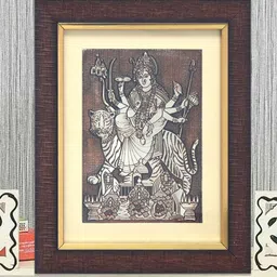 SHREE KALA HOME DECOR Brown Maa Bhavani Sherawali Foil Embossed Wall Art-image-61