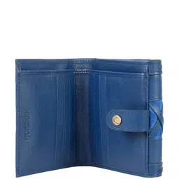 Hidesign Women Blue & Gold-Toned Self Design Leather Three Fold Wallet image 5