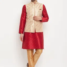 VASTRAMAY Woven Design Straight Zari Kurta with Pyjamas & Nehru Jacket image 1