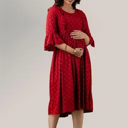 CELEBRAVO Polka Dots Printed Fit & Flare Maternity Ethnic Dress image 3