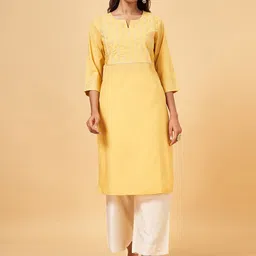RANGMANCH BY PANTALOONS Floral Yoke Design Sequinned Pure Cotton Straight Kurta-picture-11