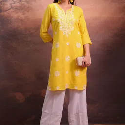 Vishudh Yellow Floral Embroidered Straight Kurta-picture-19