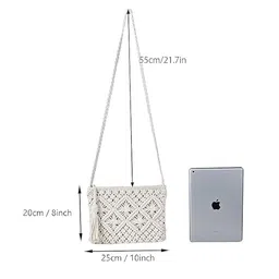 alamcraft Macrame Bag Handmade Crossbody Sling Bag, Beautiful Boho Fancy Tote Bags Mobile Pouch Kit for Womens Ladies Fashion Marriage Party Function Friends Gifts White, 25 cm x 20 cm 1- Piece image 2