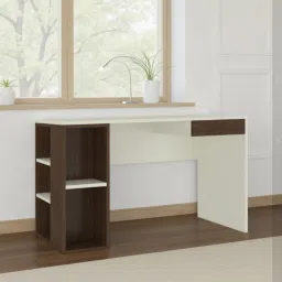 adona Astra Study Desk with Open Shelves and Drawer in Ivory Coffee Walnut Colour-picture-12