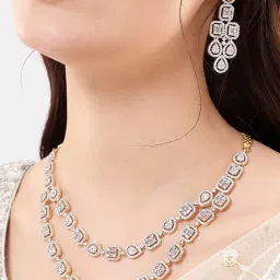 Nuyug White Brass Gold Plated Necklace with Pair Of Earrings-image-10