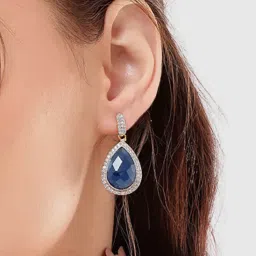 Nuyug Blue Brass Gold Plated Pair Of Earrings-picture-10