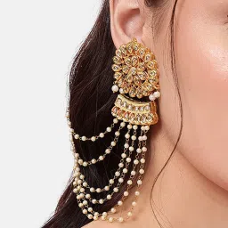 Nuyug White Brass Gold Plated Pair Of Earrings with Earchains-picture-18