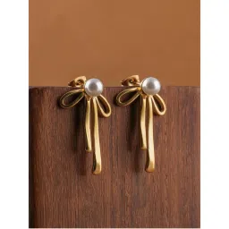 Palmonas Womens Waterproof and Anti Tarnish Pearl Ribbon Drop Earrings-image-66