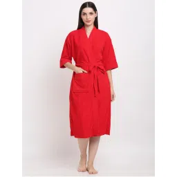 Creeva Unisex Micro Terry Red Soft and Lightweight Kimono Style Bath Robe-image-93