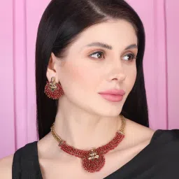 STILEADDA Gold Plated Red Hydra Temple Necklace Set-image-52