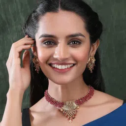 STILEADDA Dazzling Gold Finish Pink Beads and Stone Hydra Necklace Set-picture-15