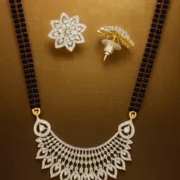 Digital Dress Room White Brass Gold Plated Stones Mangalsutra with Pair Of Earrings-picture-29