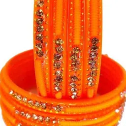 Qufrozy Set Of 8 Orange Glass Artificial Stones Bangle image 2