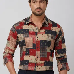 Mufti Men Spread Collar Geometric Printed Cotton Slim Fit Casual Shirt-picture-46