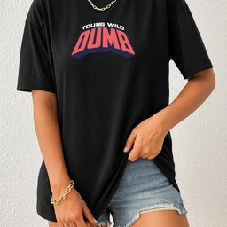 szn Women Black Trendy Graphic Printed Drop Shoulder Oversized T-Shirt-picture-48