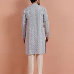 KISAH Men Floral Embroidered Thread Work Georgette Kurta image 4