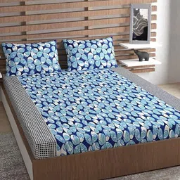 METRO LIVING Blue 140 TC Queen Bedsheet with 2 Pillow Covers-image-16