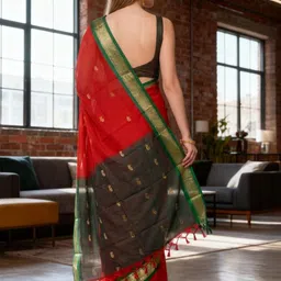 A S CREATION Embellished Zari Silk Cotton Paithani Saree image 2