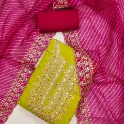 BlissFlair Mirror Work Embellished Pure Cotton Unstitched Dress Material-picture-18