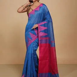 BENGAL HANDLOOM Geometric Printed Taant Saree image 1
