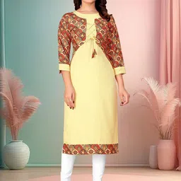 KHANJAN FASHION Printed Round Neck Straight Kurta with Tie-Up Closure-picture-21