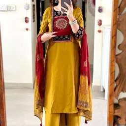 MILAAV Women Ethnic Motifs Embroidered Regular Thread Work Kurta with Palazzos & With Dupatta image 2