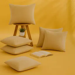 INDHOME LIFE Beige Set of 6 Velvet Square Cushion Covers-picture-23