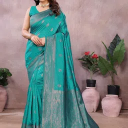 WOVENSTOCK Ethnic Motifs Zari Art Silk Handloom Kanjeevaram Saree-picture-18