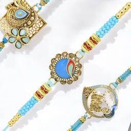 MEIRA JEWELLERY Set Of 3 Kundan Studded & Beaded Thread Rakhis image 2