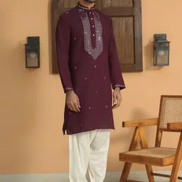 KRAFT INDIA LUXE Men Ethnic Motifs Yoke Design Regular Sequinned Kurta with Salwar image 3
