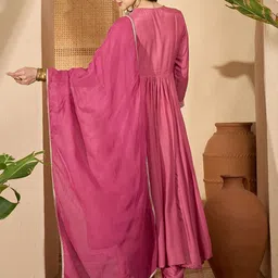 RangDeep Women Solid Embroidered Anarkali Kurta with Trousers & Dupatta image 2