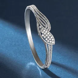 TEEJH Tanishka Twinkle Women Silver-Plated CZ-Studded Oxidised Bangle-Style Bracelet-image-15