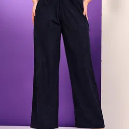 Kotty Women Relaxed Straight Leg Straight Fit High-Rise Corduroy Pleated Trousers-picture-29