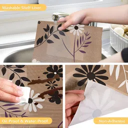 Myntra Elegant Homes Brown & White Floral Printed Shelf Liner Organiser image 3