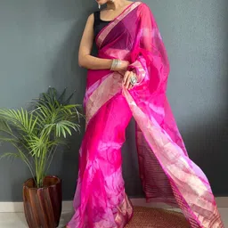 SHOPLANCE Tie and Dye Zari Organza Kanjeevaram Saree image 4