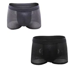 ASJAR Men's Ice Silk Underwear Boxer Briefs Breathable Printed Shorts Multicolor (Pack of 2) (L)-picture-17