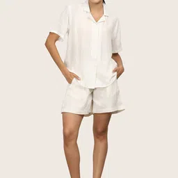 Saltpetre Women Cream Cuban Collar Shirt With Short Co-Ord Set-picture-32