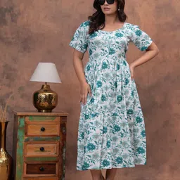 Muhana Women Floral Print Gathered or Pleated A-Line Midi Dress-picture-12