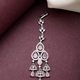 ZENEME Silver-Plated American Diamond Studded Maang Tikka Head Jewellery-picture-5