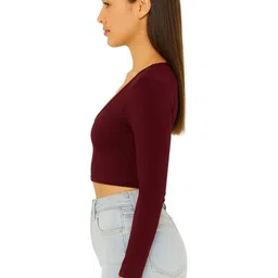 PUERY Women V-Neck Long Sleeves Cotton Fitted Crop Top image 3