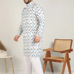 ADWYN PETER Plus Size Chevron Printed Mandarin Collar Pure Cotton Straight Kurta image 3
