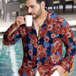 Instafab Plus Men Comfort Oversized Fit Spread Collar Floral Printed Casual Shirt-picture-28