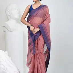 Charukriti Checked Zari Pure Cotton Taant Saree image 4