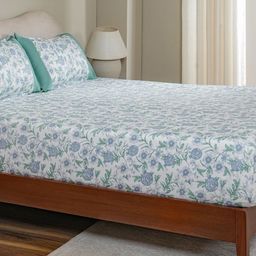 MASPAR Blue Floral Printed Pure Cotton 200 TC Fitted Single Bedsheet Set 1.52 x 2.24 m-picture-13