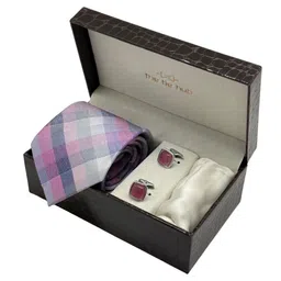 The Tie Hub Men Accessory Gift Set of Checkered Necktie with Pocket & Square Cufflinks image 3