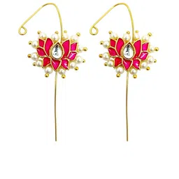 FEMMIBELLA Gold-Plated Kundan Studded and Artificial Beaded Floral Shaped Ear Cuffs image 4