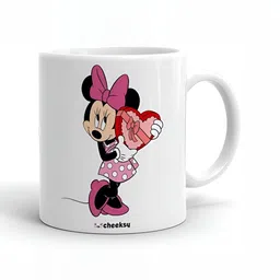 Mr UVD White & Pink Cartoon Characters Printed Ceramic Glossy Mug - 350 ml image 2